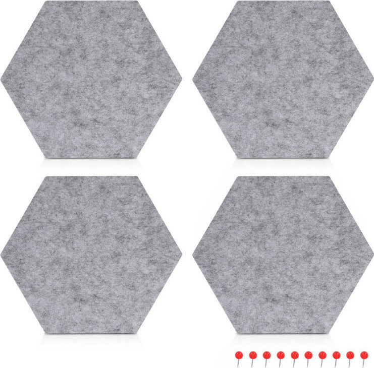 Navaris Hexagon Felt Memo Boards - Σετ με 4 Πλαίσια Ανακοινώσεων και Πινέζες - Light Grey
