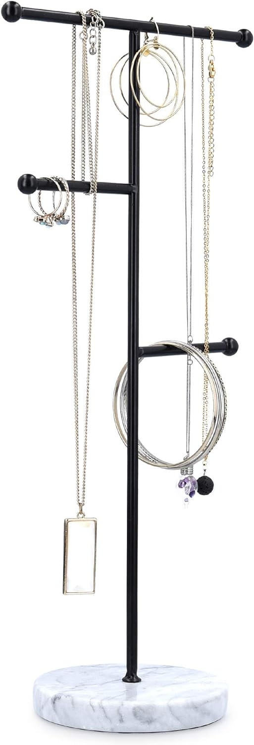 Navaris Jewellery Tree Stand - Βάση Κοσμημάτων και Αξεσουάρ από Μέταλλο και Μάρμαρο 3 Επιπέδων - Black