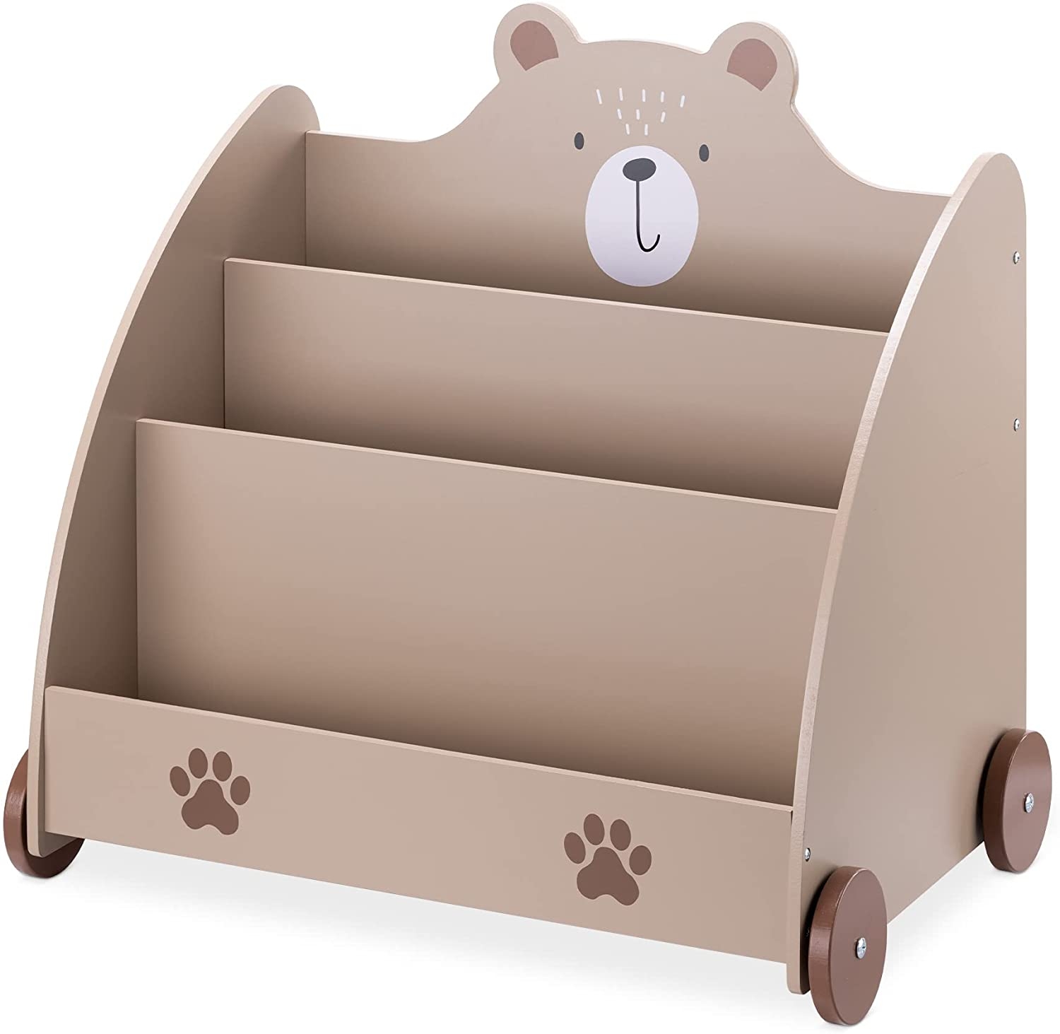 Navaris Kids Bookshelf - Παιδικό Κουτί Αποθήκευσης / Βιβλιοθήκη / Ράφια με 3 Διαμερίσματα και Ρόδες - 60 x 58 x 40 cm - Brown / Bear Design