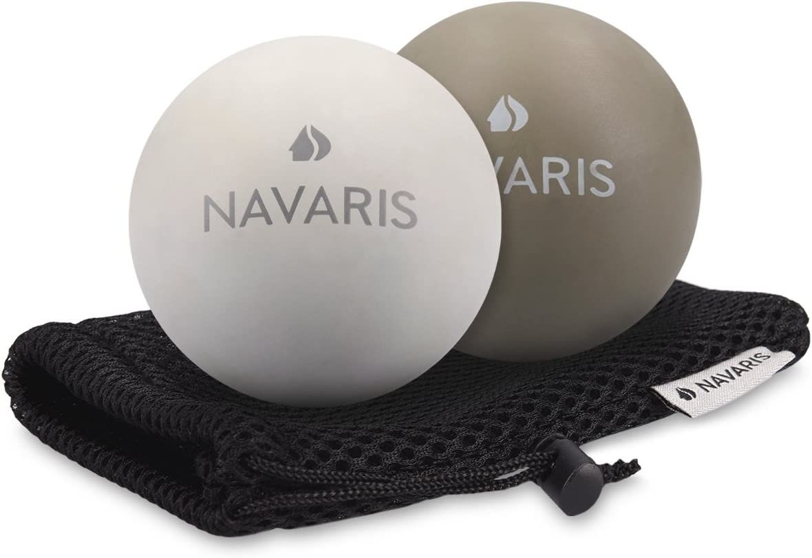 Navaris Lacrosse Massage Ball - Σετ 2 Μπάλες Lacrosse για Μασάζ - 6cm - Light Gray - Dark Gray
