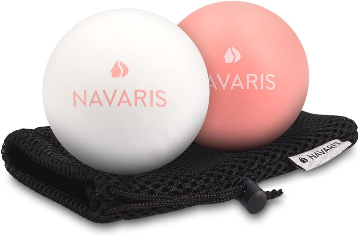 Navaris Lacrosse Massage Ball - Σετ 2 Μπάλες Lacrosse για Μασάζ - 6cm - White / Pink