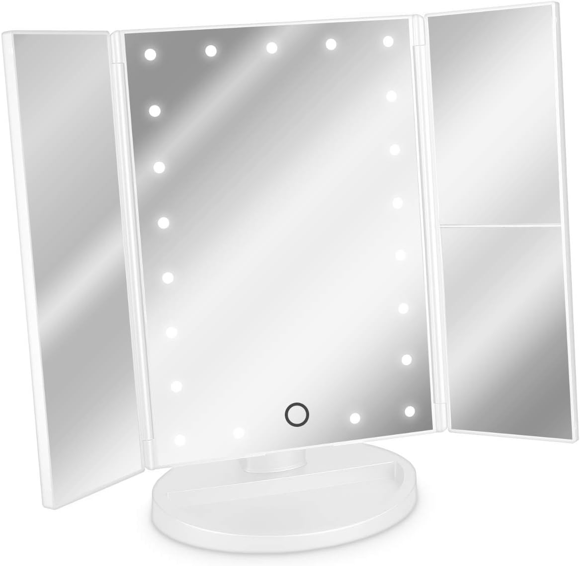 Navaris LED Foldable Cosmetic Mirror - Αναδιπλούμενος Μεγεθυντικός 1x / 2x / 3x Φωτιζόμενος LED Καθρέπτης Μακιγιάζ με Βάση και Αισθητήρα Αφής - Matte White