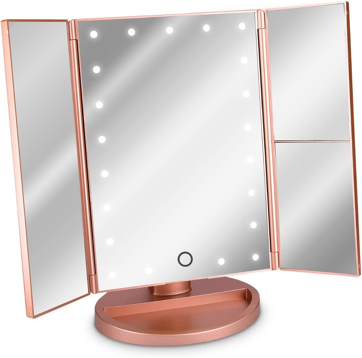 Navaris LED Foldable Cosmetic Mirror - Αναδιπλούμενος Μεγεθυντικός 1x / 2x / 3x Φωτιζόμενος LED Καθρέπτης Μακιγιάζ με Βάση και Αισθητήρα Αφής - Matte Rose Gold
