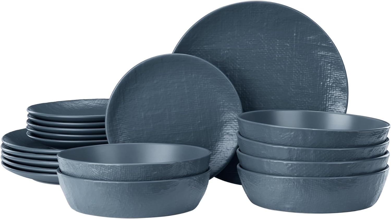 Navaris Linen Artisan Dinnerware - Κεραμικό Σετ Πιάτων Φαγητού 18 Τεμαχίων / Σερβίτσιο για 6 Άτομα - Smokey Blue