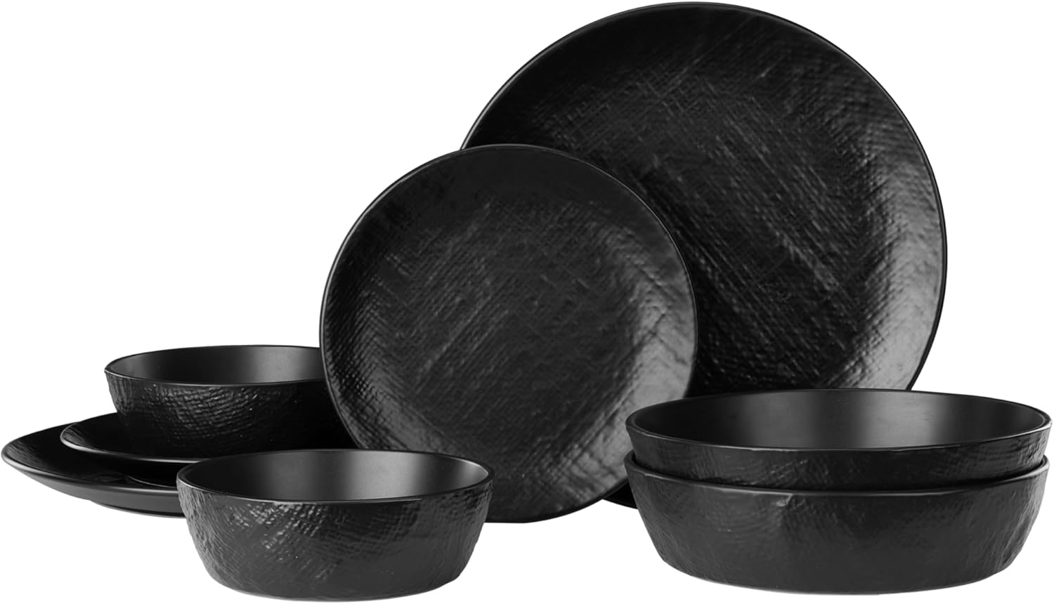 Navaris Linen Artisan Dinnerware - Κεραμικό Σετ Πιάτων Φαγητού 8 Τεμαχίων / Σερβίτσιο για 2 Άτομα - Charcoal Black