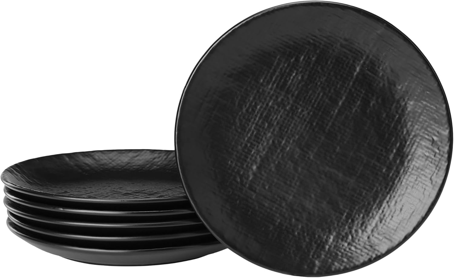 Navaris Linen Artisan Salad Plates - Κεραμικό Σετ Πιάτων Φαγητού 6 Τεμαχίων - 20cm - Charcoal Black