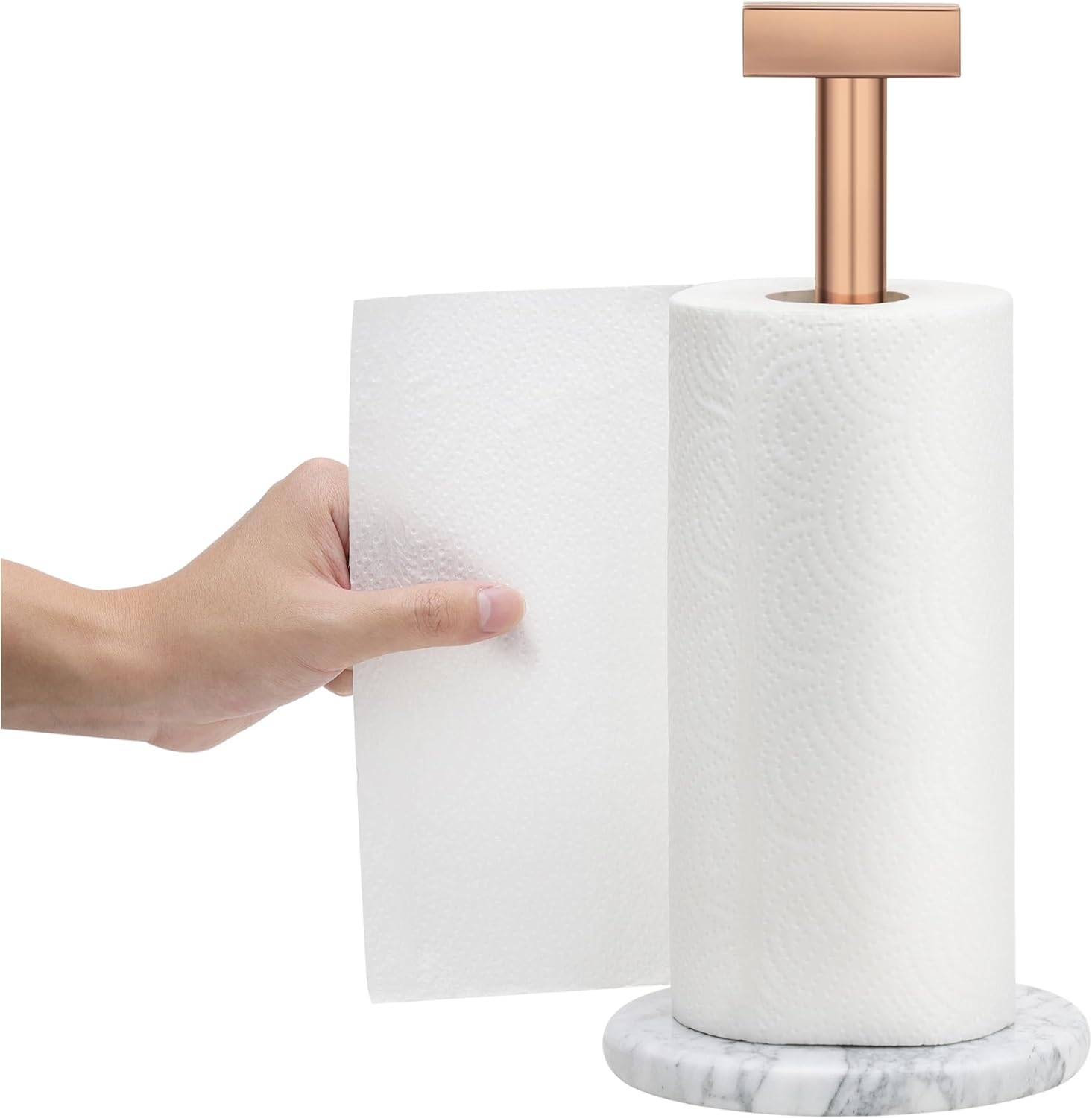 Navaris Marble Countertop Paper Towel Holder - Βάση για Χαρτί Κουζίνας από Μάρμαρο - 15 x 15 x 33 cm - White / Rose Gold