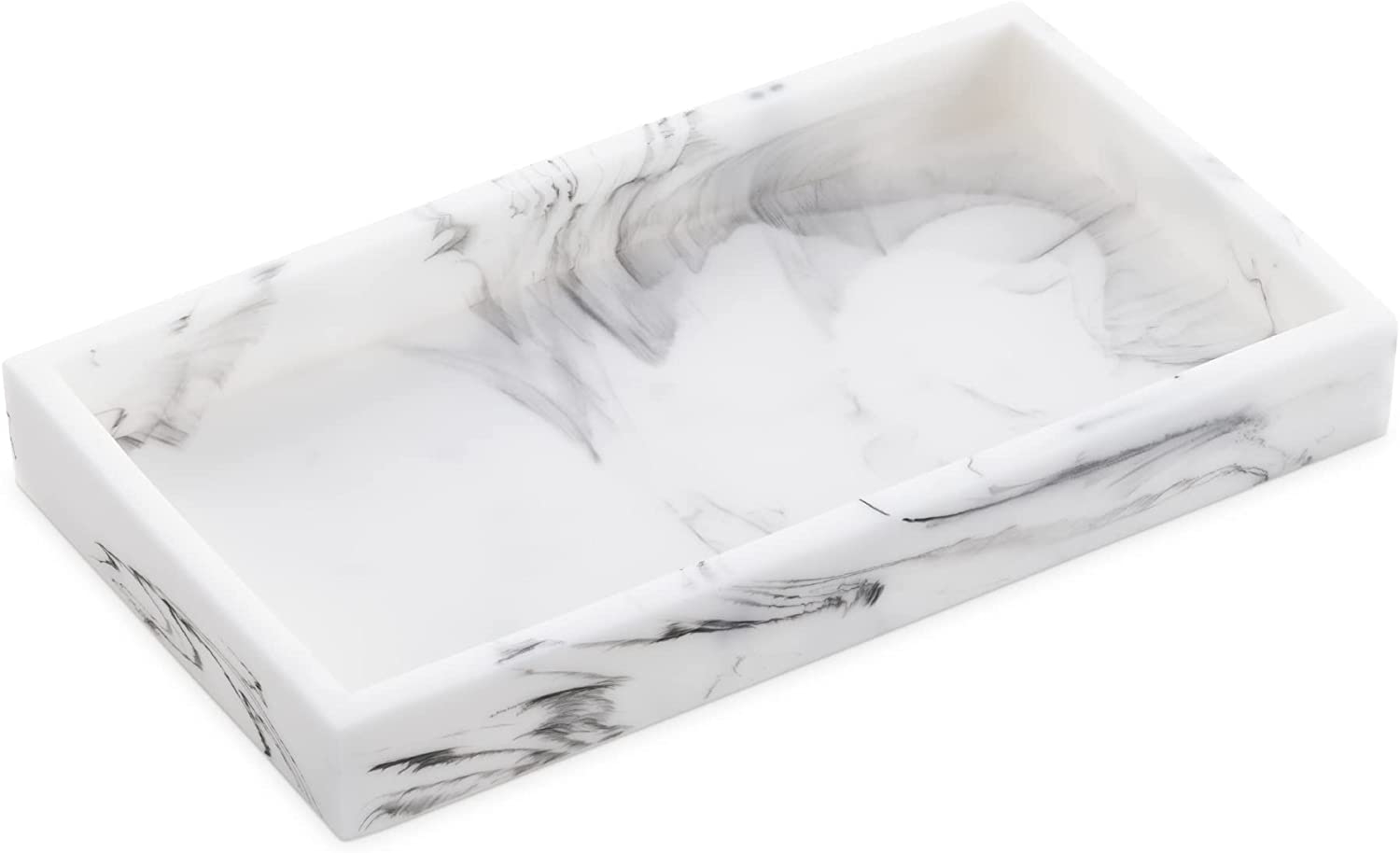 Navaris Marble Jewellery Tray - Διακοσμητικός Δίσκος Κοσμημάτων και Σαπουνιών για το Μπάνιο / Μπουντουάρ από Πολυρητίνη - 23.5 x 12.5 x 2.6 cm - White
