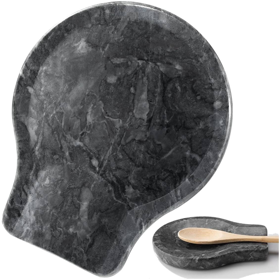 Navaris Marble Spoon Rest - Βάση Κουτάλας από Μάρμαρο - 14 x 11.5 x 1.5cm - 2 Τεμάχια - Charcoal Black