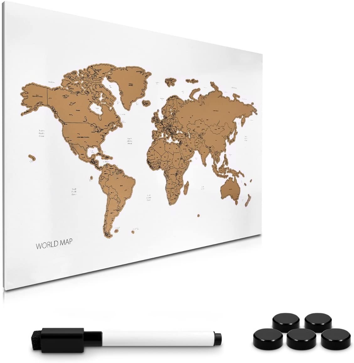 Navaris Memo Board Whiteboard - Μαγνητικός Πίνακας Ανακοινώσεων με Scratch Off Χάρτη - 40 x 60 cm - World Map