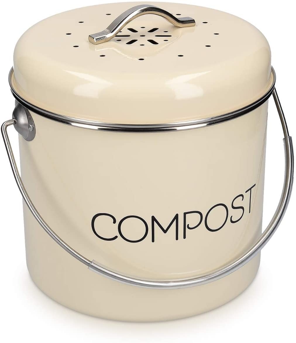 Navaris Metal Compost Caddy Bin - Κάδος Kομποστοποίησης για Οργανικά Απορρίμματα - 3L - Cream