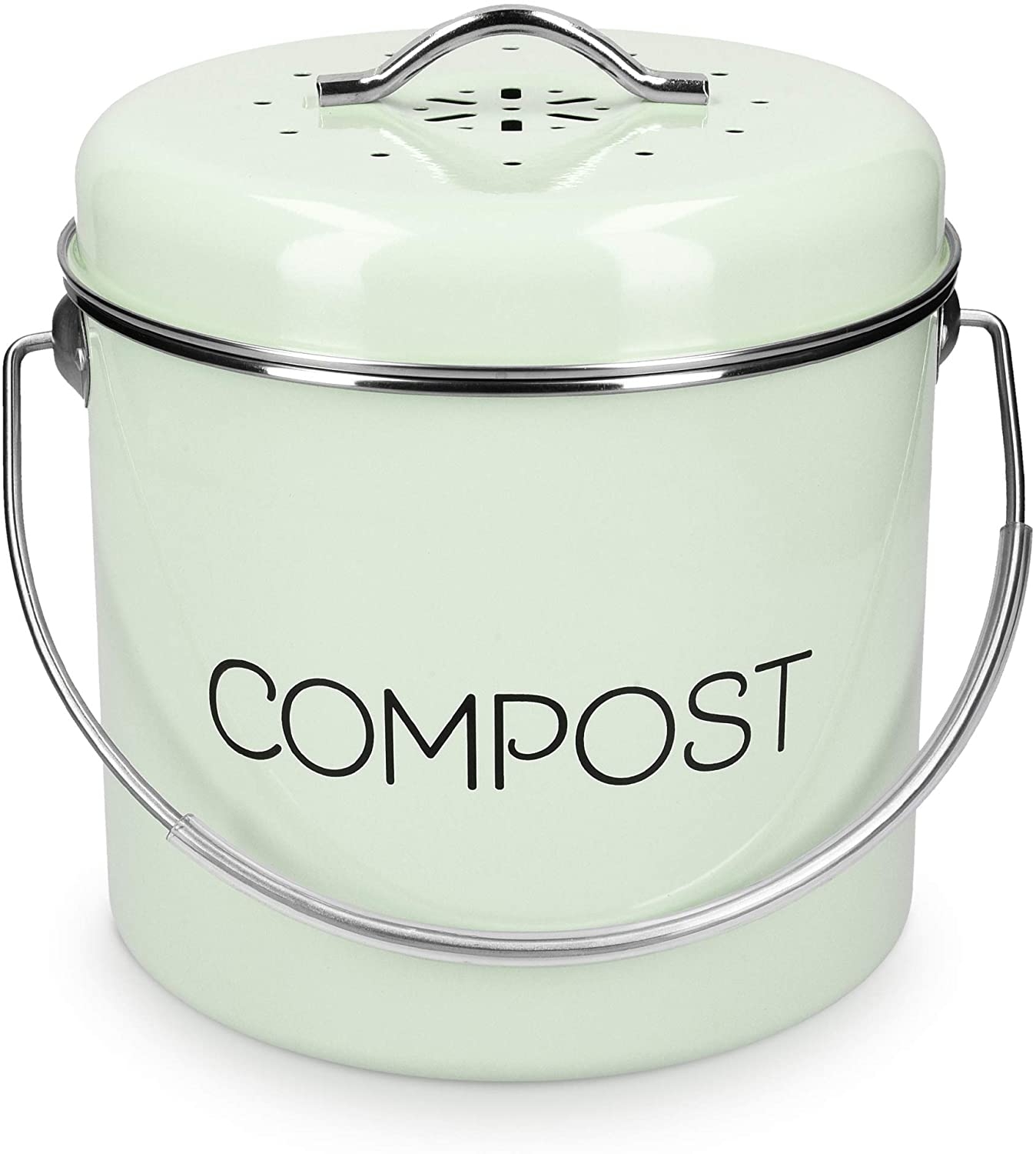 Navaris Metal Compost Bin - 3L Kitchen Composting Bucket With Filter And Lid For Indoor Food Waste Recycling Includes 3 Charcoal Filters Cream