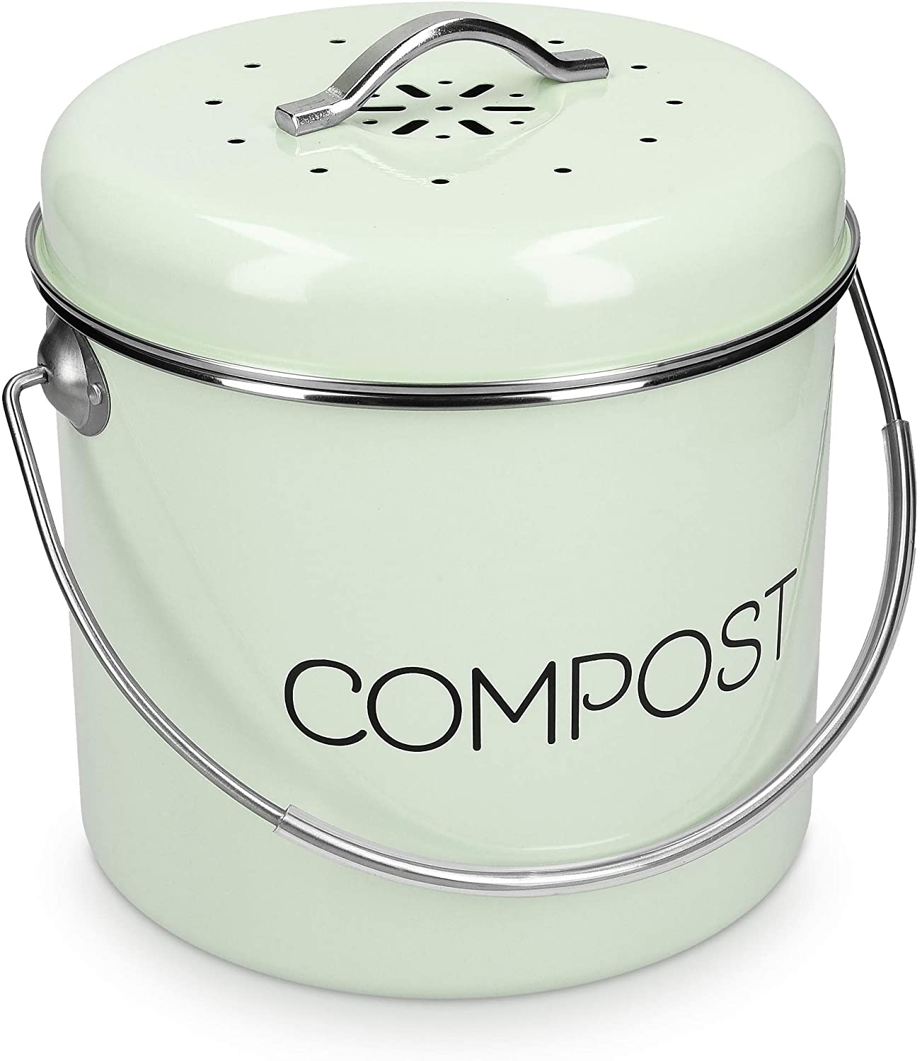 Navaris Metal Compost Caddy Bin - Κάδος Kομποστοποίησης για Οργανικά Απορρίμματα - 3L - Mint Green