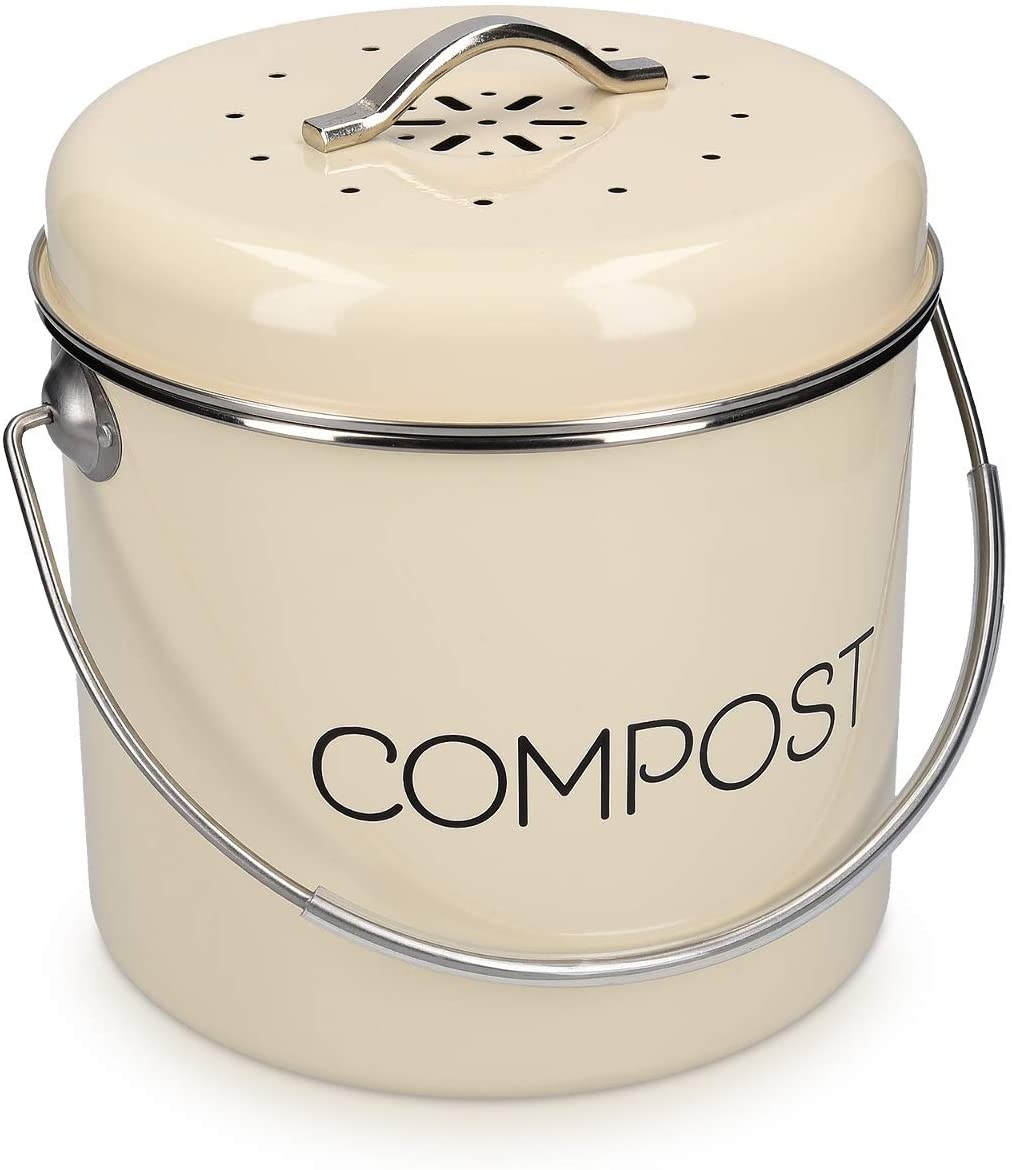 Navaris Metal Compost Caddy Bin - Κάδος Kομποστοποίησης για Οργανικά Απορρίμματα - 5L - Cream