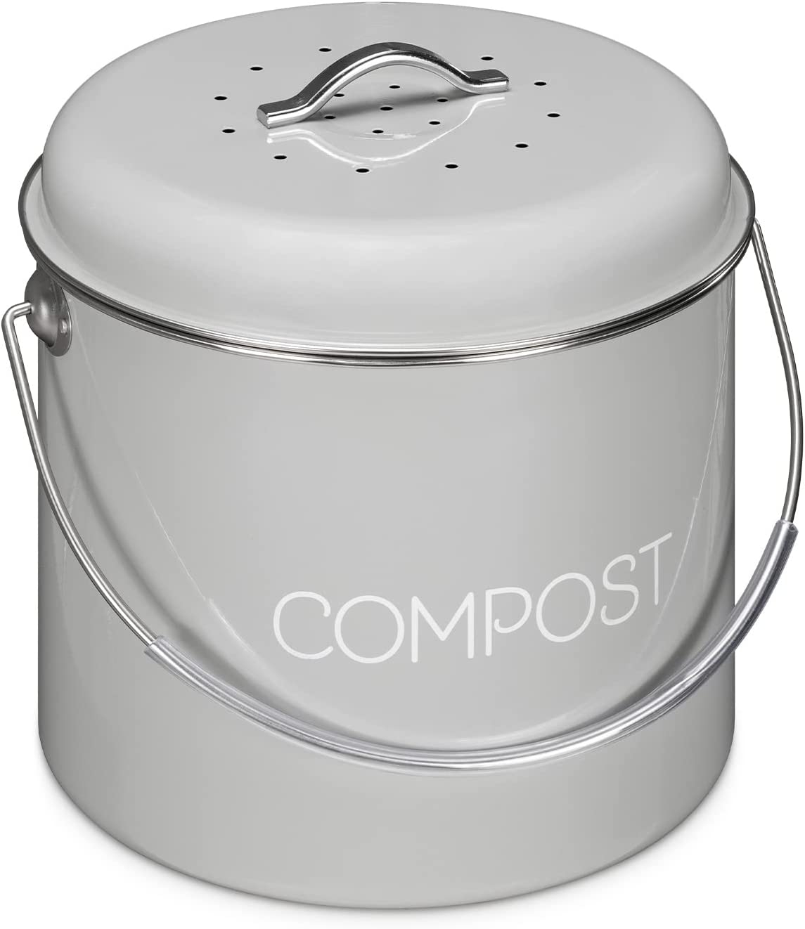 Navaris Metal Compost Caddy Bin - Κάδος Kομποστοποίησης για Οργανικά Απορρίμματα - 5L - Grey
