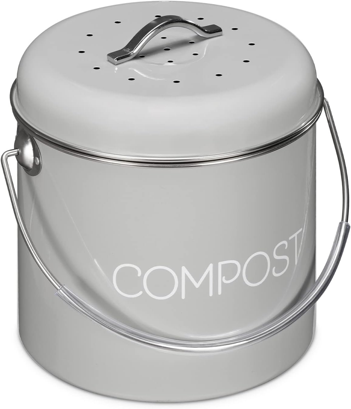 Navaris Metal Compost Caddy Bin - Κάδος Kομποστοποίησης για Οργανικά Απορρίμματα - 3L - Grey