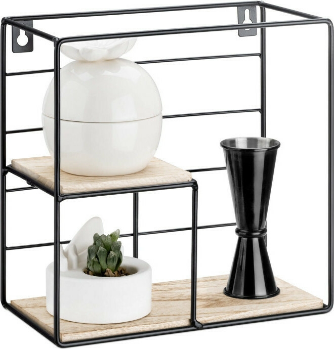 Navaris Metal Wall Shelf Square - Ράφι Τοίχου από Μέταλλο και Ξύλο Παυλώνια - 22 x 22 x 11cm - Cream / Black