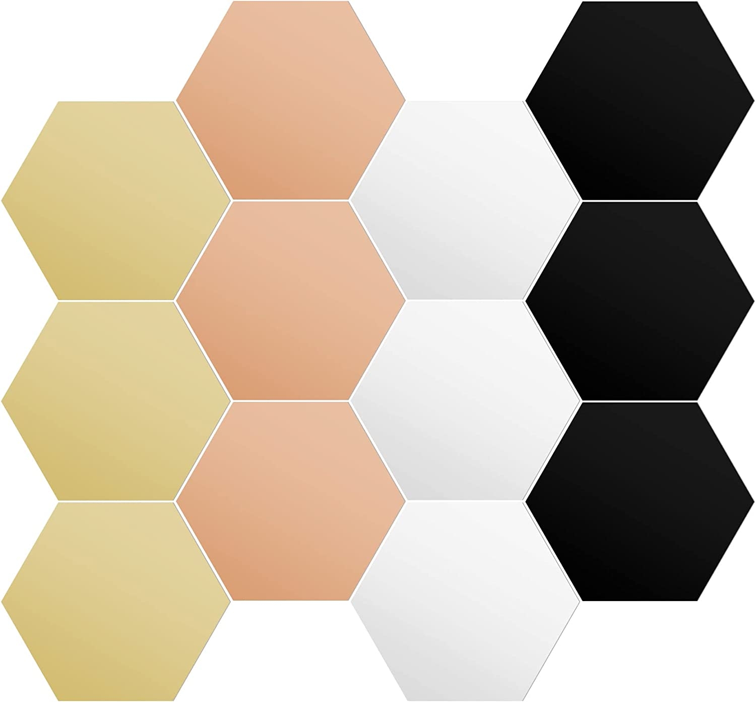 Navaris Self Adhesive Mirrors - Σετ 12 Διακοσμητικοί Αυτοκόλλητοι Καθρέφτες / Πάνελ Τοίχου σε Εξάγωνο Σχήμα από Ακρυλικό - 20 x 17cm - Gold / Silver / Bronze / Black