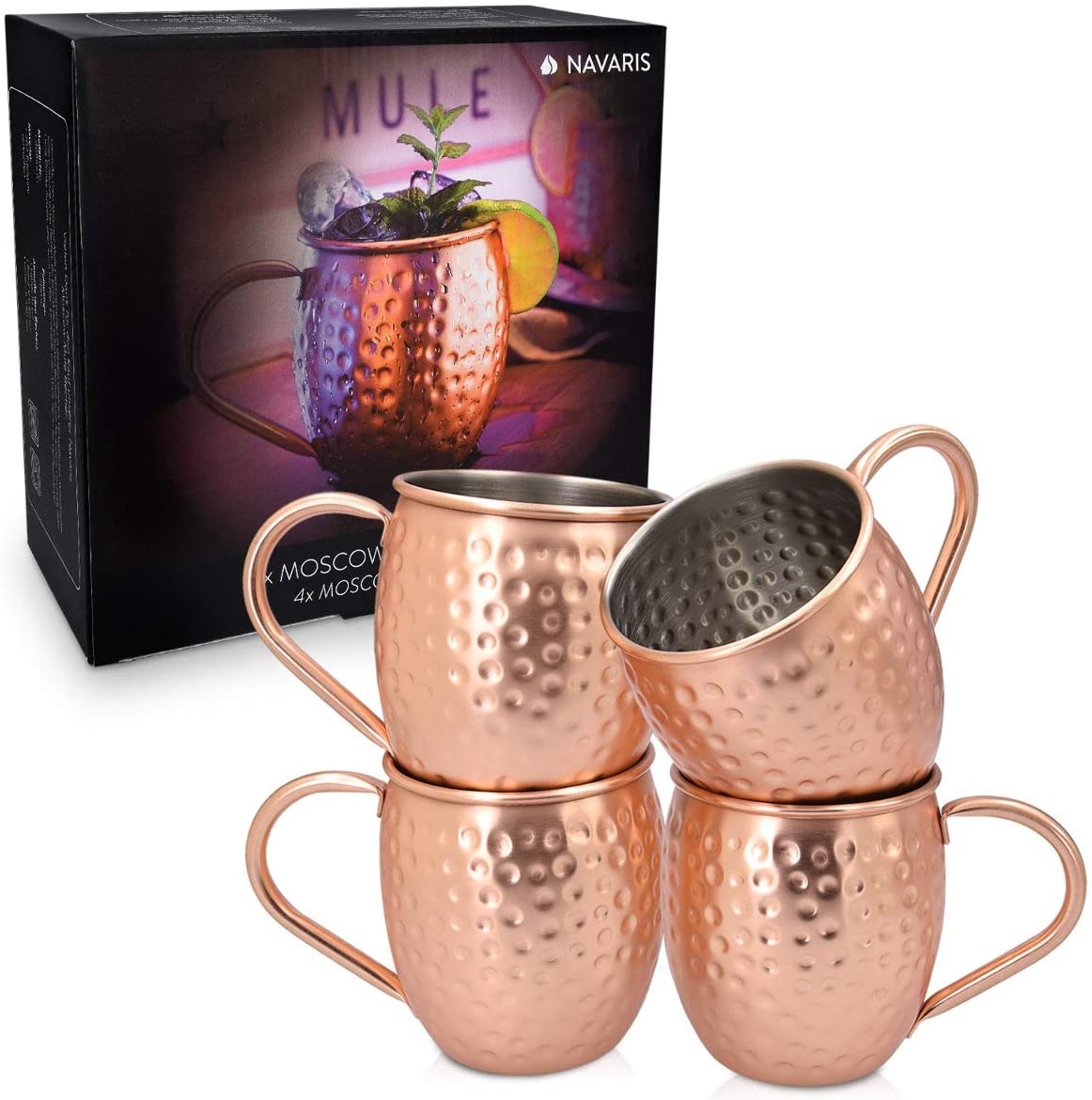 Navaris Moscow Mule - Σετ με 4 Κούπες για Cocktail από Ανοξείδωτο Ατσάλι και Επίστρωση Χαλκού - 500ml - Copper