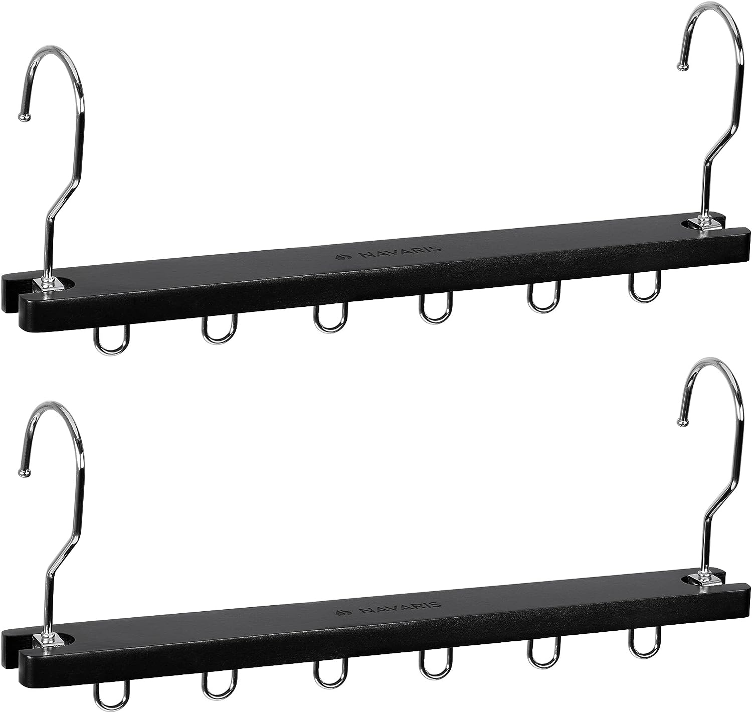 Navaris Multifunctional Wooden Clothes Hanger - Σετ με 2 Κρεμάστρες Ρούχων 6 Θέσεων από Ξύλο Γλυκάνισου και Ανοξείδωτο Ατσάλι για Ράγα Ντουλάπας - Black