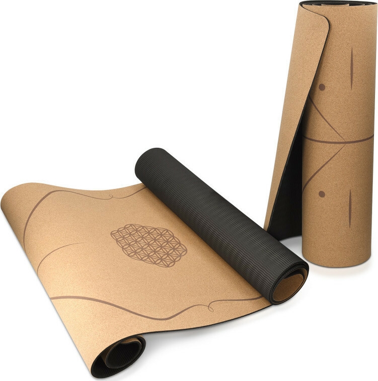 Navaris Non Slip Cork Yoga Mat - Στρώμα Γυμναστικής από Φελλό με Χειρολαβή - Alignment Lines