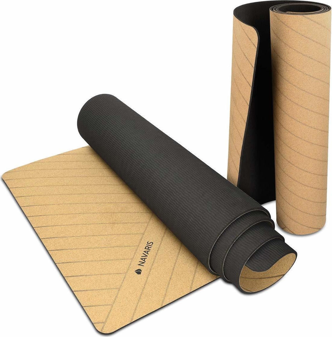 Navaris Non Slip Cork Yoga Mat - Στρώμα Γυμναστικής από Φελλό με Χειρολαβή - Brown