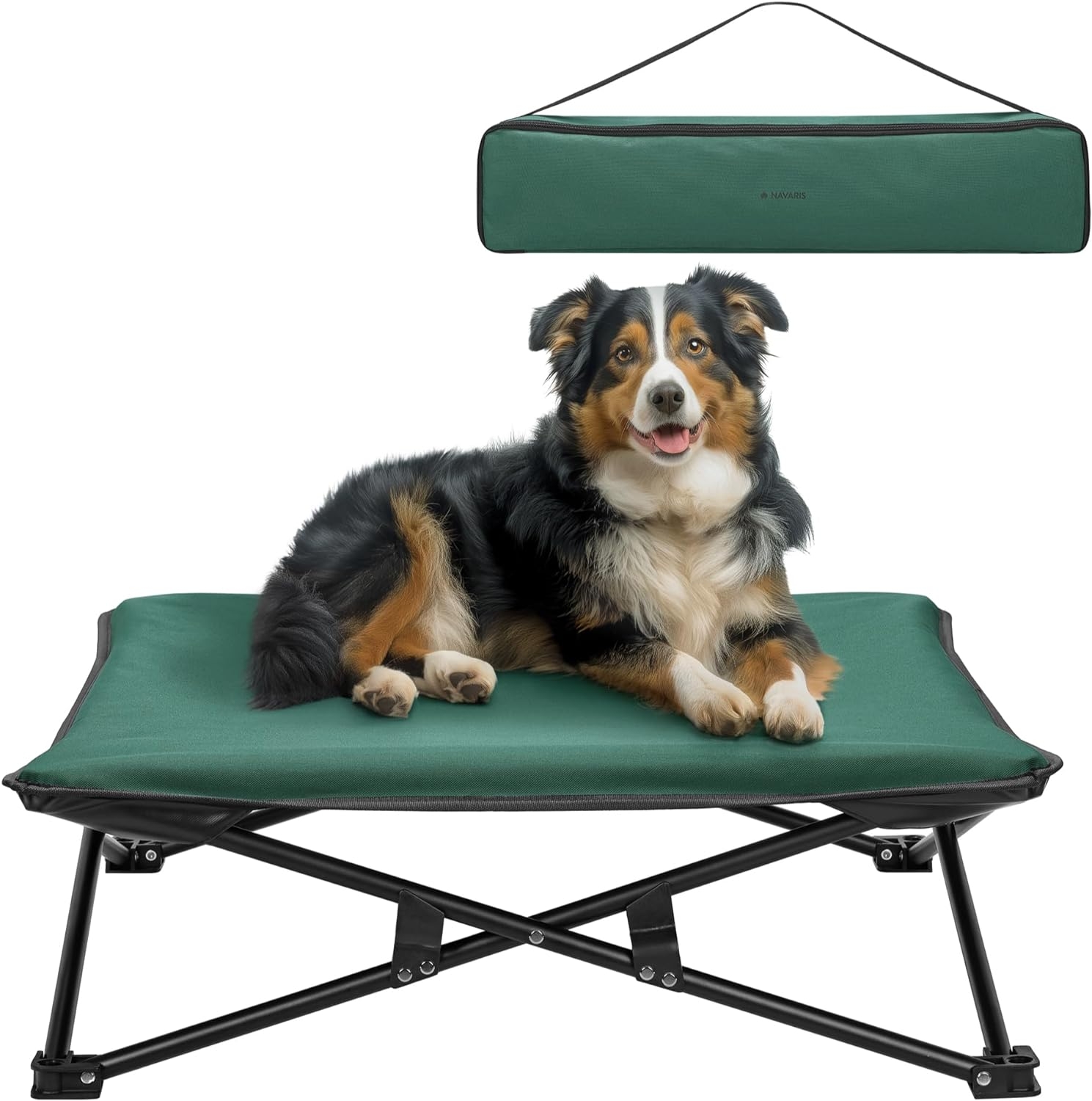 Navaris‎ Portable Elevated Dog Bed with Carry Bag - Φορητό Αναδιπλούμενο Υπερυψωμένο Κρεβάτι για Κατοικίδια με Τσάντα Μεταφοράς - 69 x 69 x 20 cm - Green