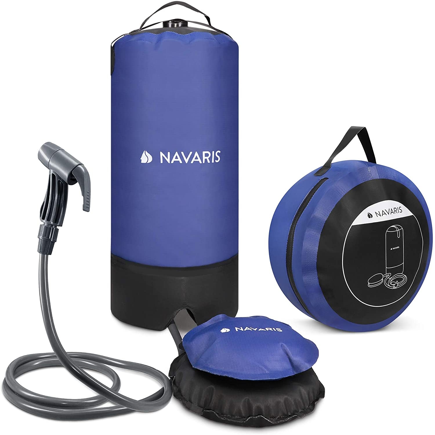 Navaris Portable Pressure Camping Shower with Foot Pump - Φορητό Ντουζ / Πιεστικό Νερού για Κάμπινγκ με Αντλία Ποδιού - 11L - Black / Blue