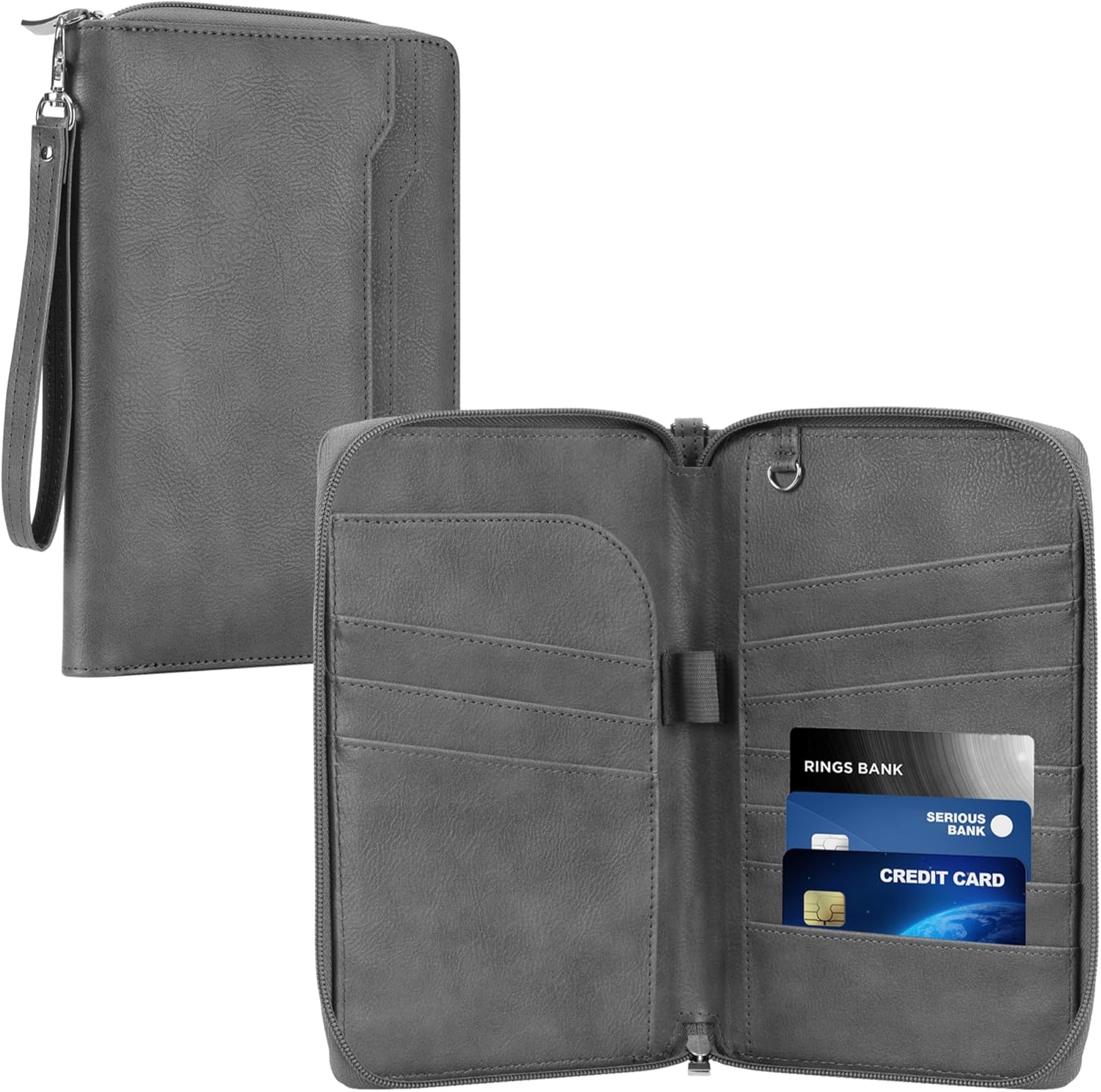 Navaris PU Family Passport Holder - Αντικλεπτικό Ταξιδιωτικό Πορτοφόλι με RFID για Κάρτες / Διαβατήριο / Κλειδί με Αποσπώμενο Λουράκι Χειρός - Black