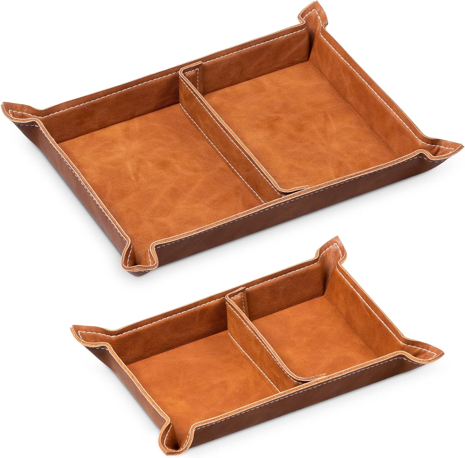 Navaris PU Leather Tray Set - Σετ με 2 Δίσκους Αποθήκευσης / Οργάνωσης από PU Δέρμα και Μέταλλο με Ρυθμιζόμενο Μαγνητικό Διαχωριστικό - Brown