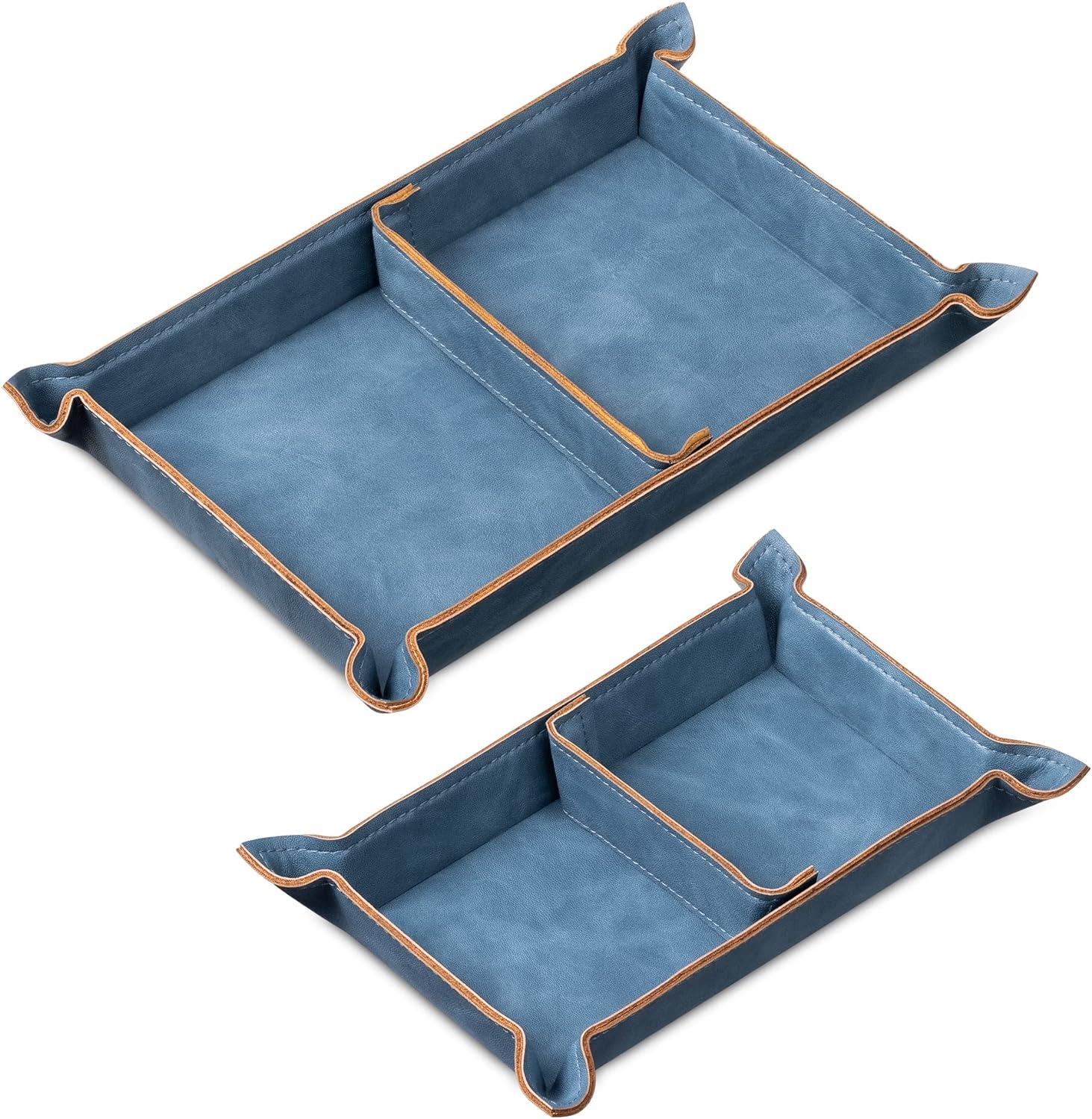 Navaris PU Leather Tray Set - Σετ με 2 Δίσκους Αποθήκευσης / Οργάνωσης από PU Δέρμα και Μέταλλο με Ρυθμιζόμενο Μαγνητικό Διαχωριστικό - Dark Blue