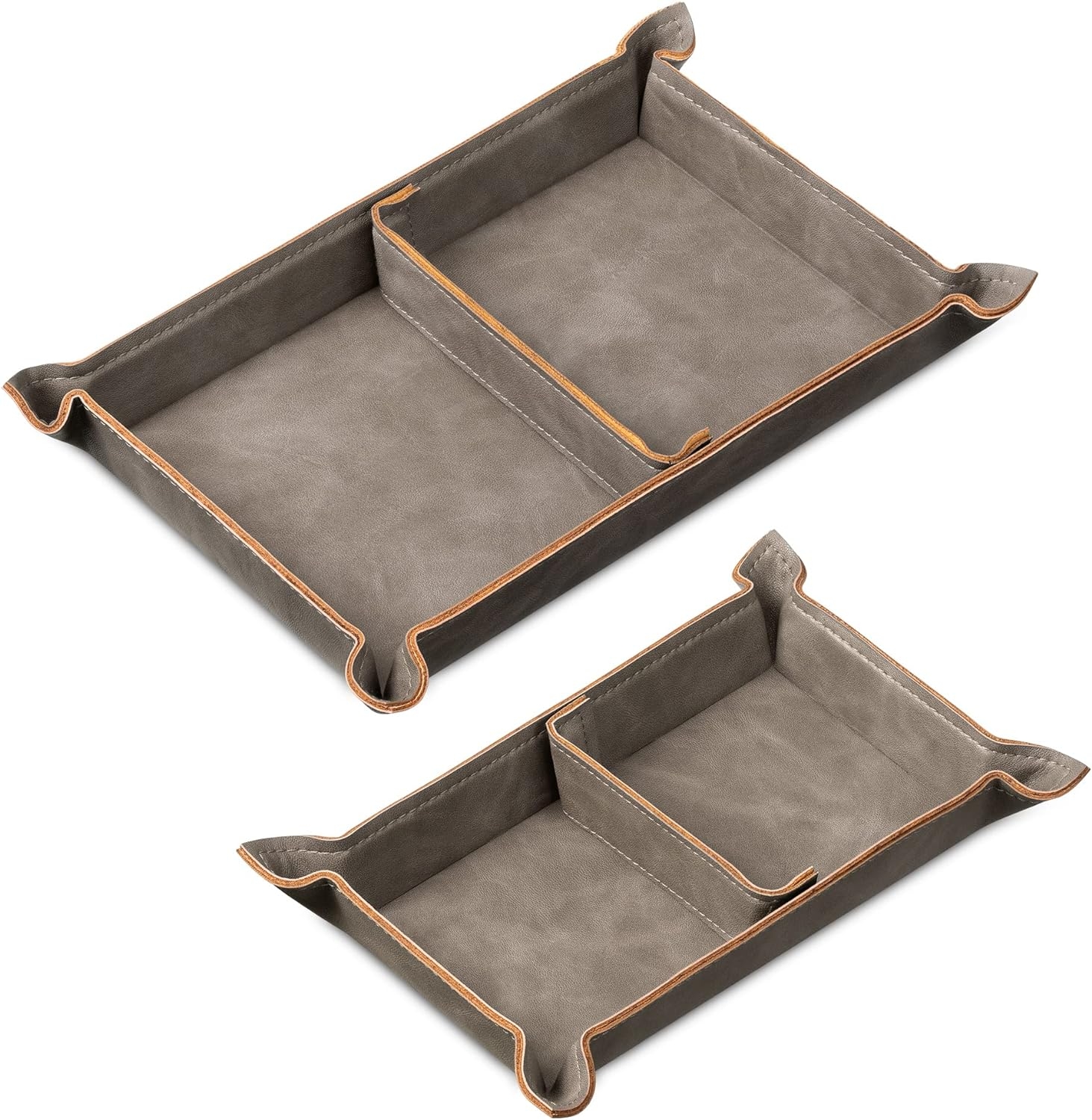 Navaris PU Leather Tray Set - Σετ με 2 Δίσκους Αποθήκευσης / Οργάνωσης από PU Δέρμα και Μέταλλο με Ρυθμιζόμενο Μαγνητικό Διαχωριστικό - Grey