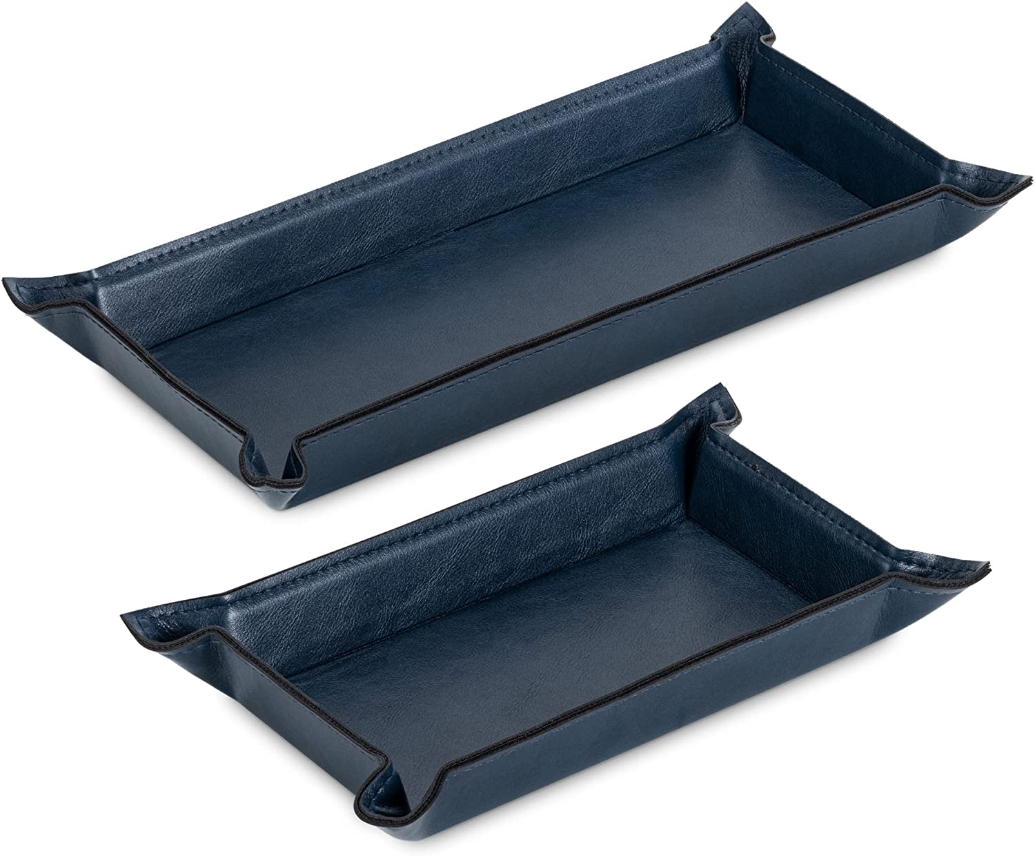 Navaris PU Leather Tray Set - Σετ με 2 Δίσκους Αποθήκευσης / Οργάνωσης από PU Δέρμα και Μέταλλο - Navy