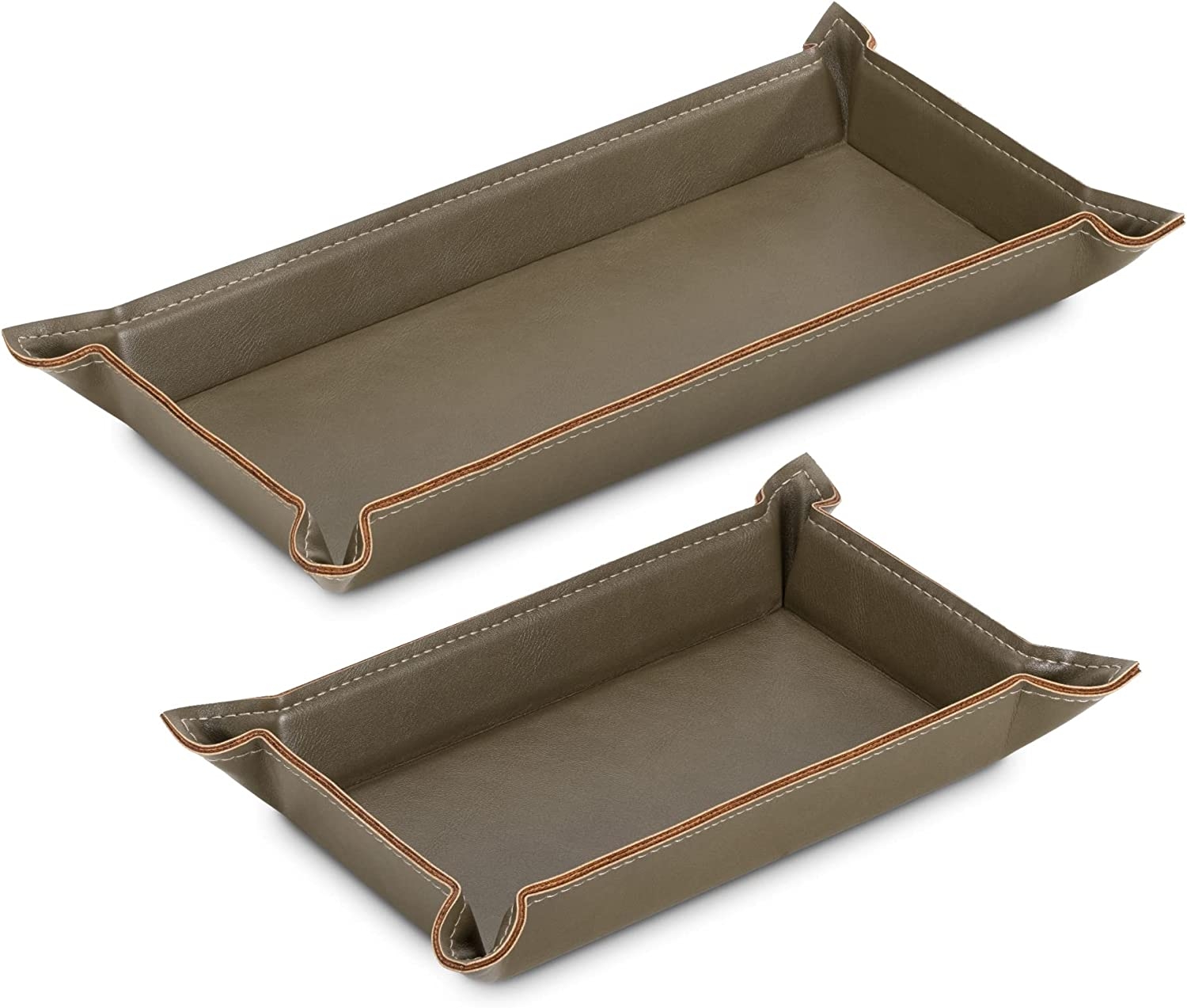 Navaris PU Leather Tray Set - Σετ με 2 Δίσκους Αποθήκευσης / Οργάνωσης από PU Δέρμα και Μέταλλο - Olive Green