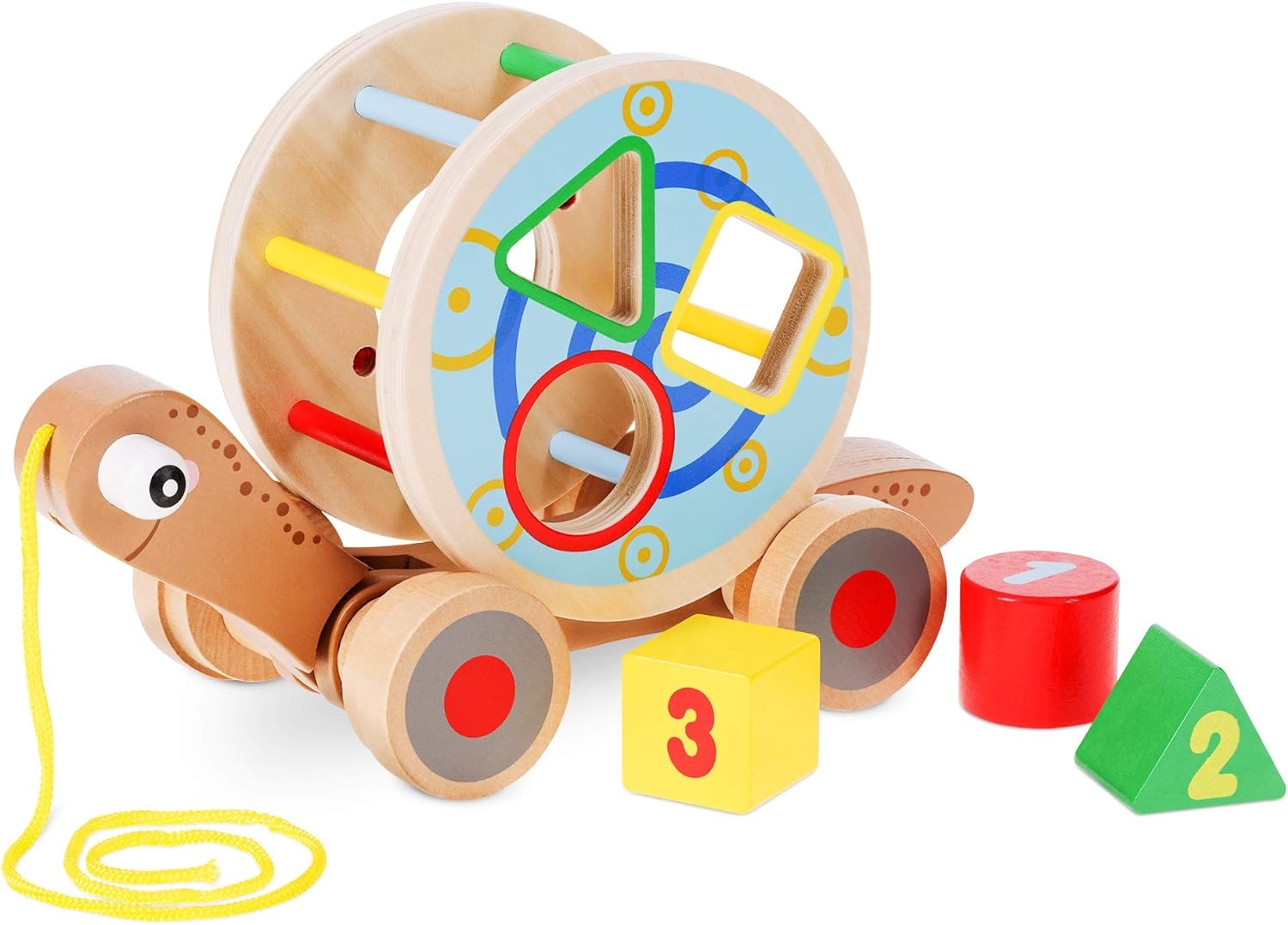 Navaris Pull Along Activity Snail - Πολύχρωμο Ξύλινο Παιχνίδι Σαλιγκάρι για Παιδιά με 3 x Τουβλάκια σε Σχήματα - Multicolour