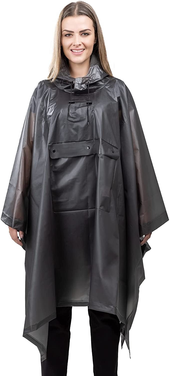 Navaris Rain Poncho - Unisex Αδιάβροχο Πόνσο με Κουκούλα - One Size - Black