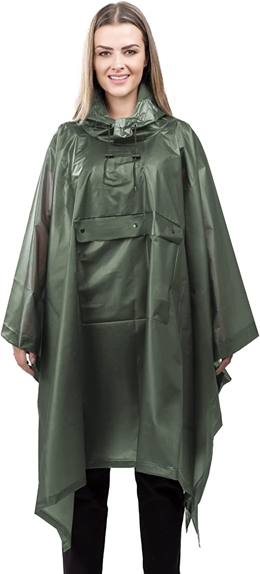 Navaris Rain Poncho - Unisex Αδιάβροχο Πόνσο με Κουκούλα - One Size - Green