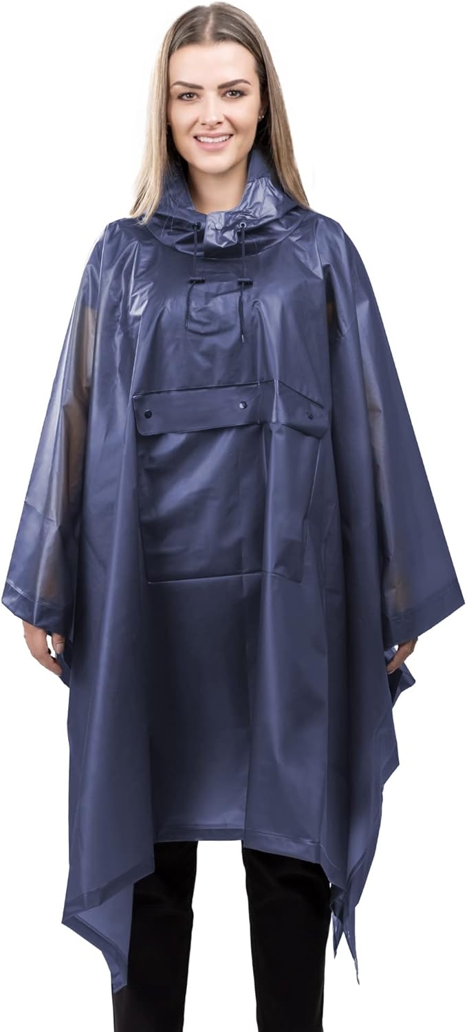 Navaris Rain Poncho - Unisex Αδιάβροχο Πόνσο με Κουκούλα - One Size - Blue