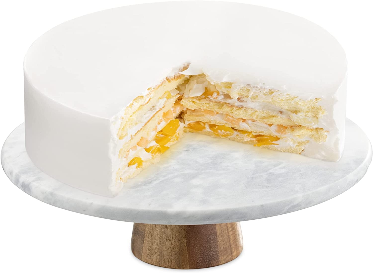 Navaris Rotating Marble Cake Stand - Τουρτιέρα / Περιστρεφόμενη Βάση για Τούρτα / Κέικ από Μάρμαρο και Ξύλο Ακακίας - 30 cm