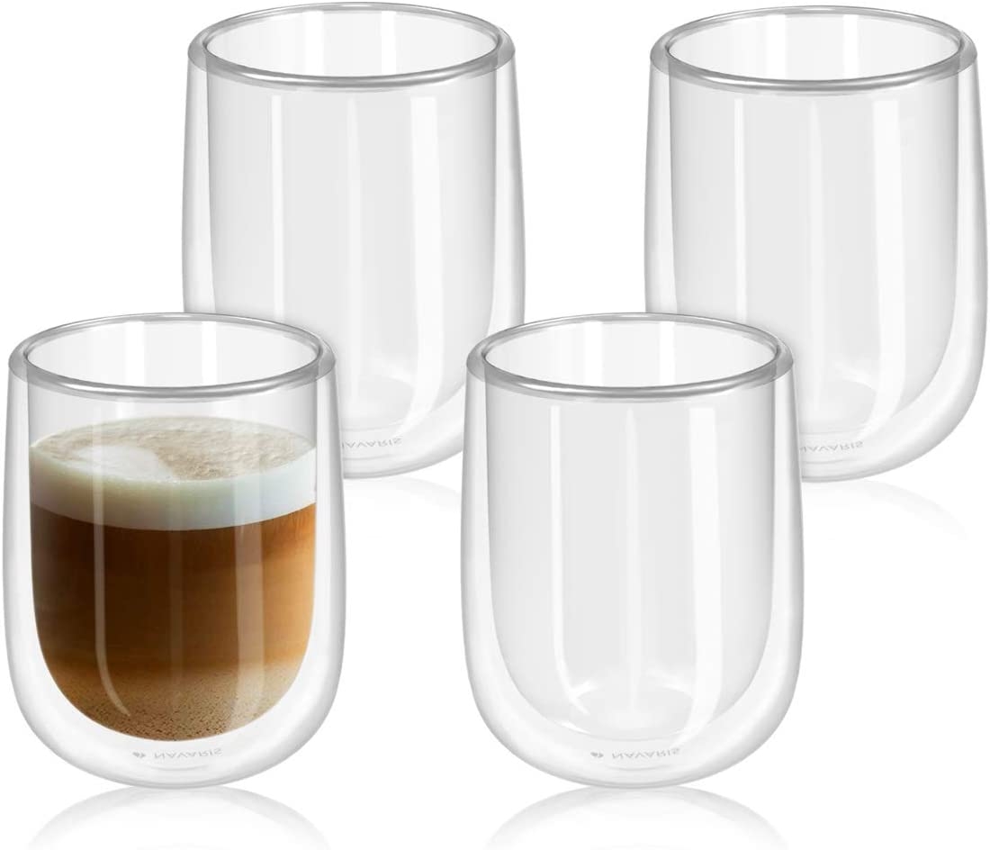 Navaris Set of 4 Double Walled Glass Mugs - Σετ 4 Γυάλινες Κούπες Διπλής Όψεως - 450ml - Transparent