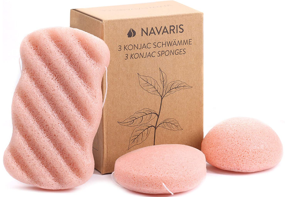 Navaris Set of 3 Konjac Sponges - Σετ με 3 Σφουγγάρια Απολέπισης & Καθαρισμού Προσώπου και Σώματος από Konjac & Ροζ Άργιλο - Antique Pink