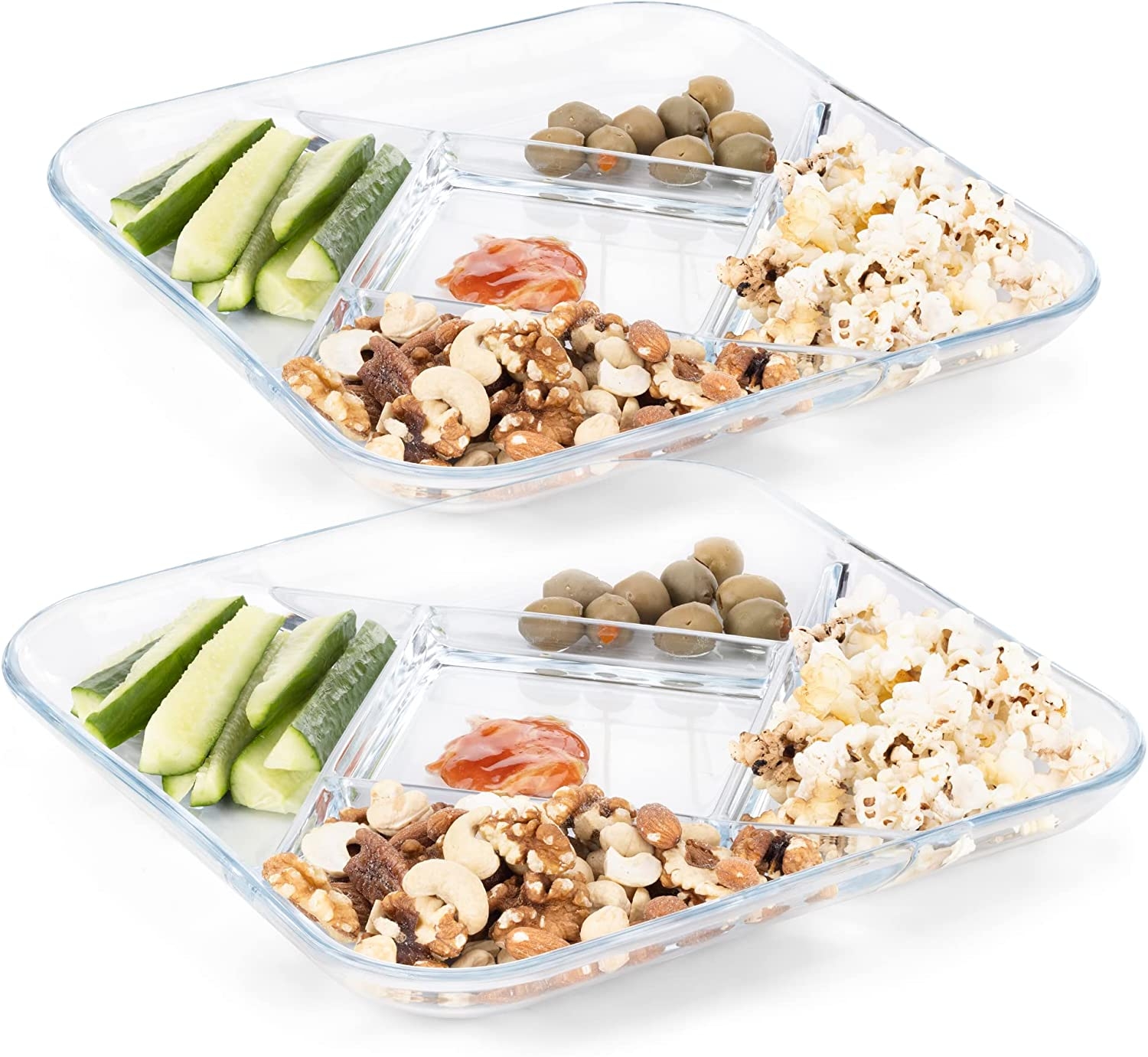 Navaris Set with 2 Glass Plates with Dividers - Σετ με 2 Γυάλινες Πιατέλες Σερβιρίσματος / Ορντερβιέρες 5 Θέσεων - 25.4 x 25.4 x 2.8 cm - Clear