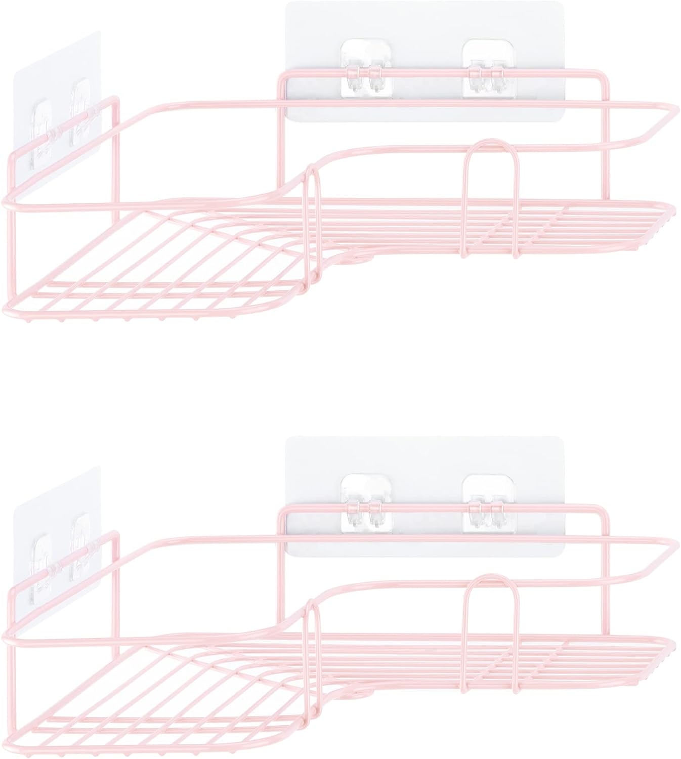 Navaris Shower Shelves - Σετ με 2 Μεταλλικά Γωνιακά Ράφια Τοίχου / Επιτοίχια Ραφιέρα για Μπάνιο / Κουζίνα - 26 x 26 x 5.5 cm - Pink