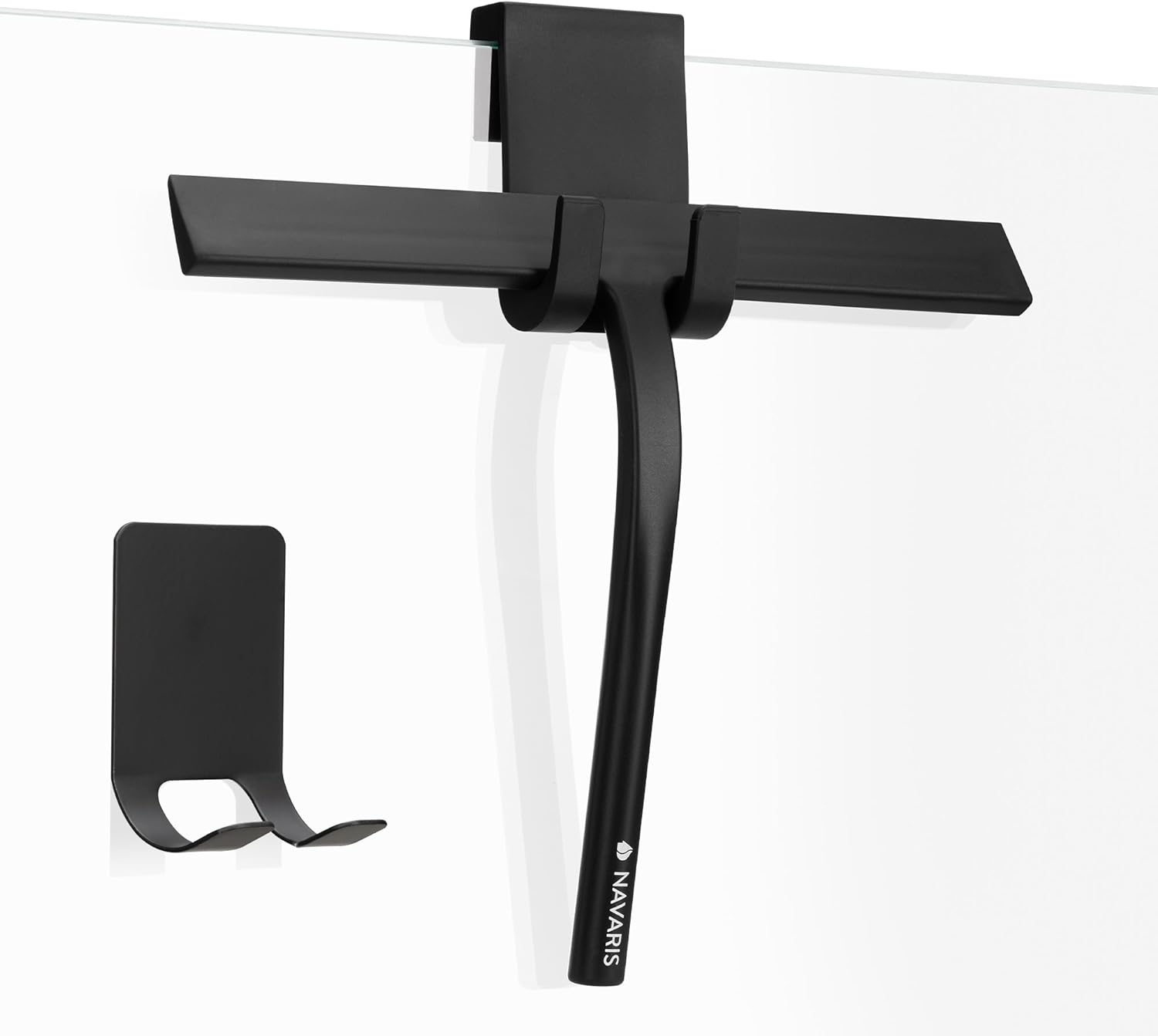 Navaris Slicone Shower Squeegee - Μάκτρο Χειρός / Ταφ / Καθαριστής Τζαμιών / Ντουζ από Σιλικόνη & Ανοξείδωτο Ατσάλι με Βάσεις Στερέωσης - Black