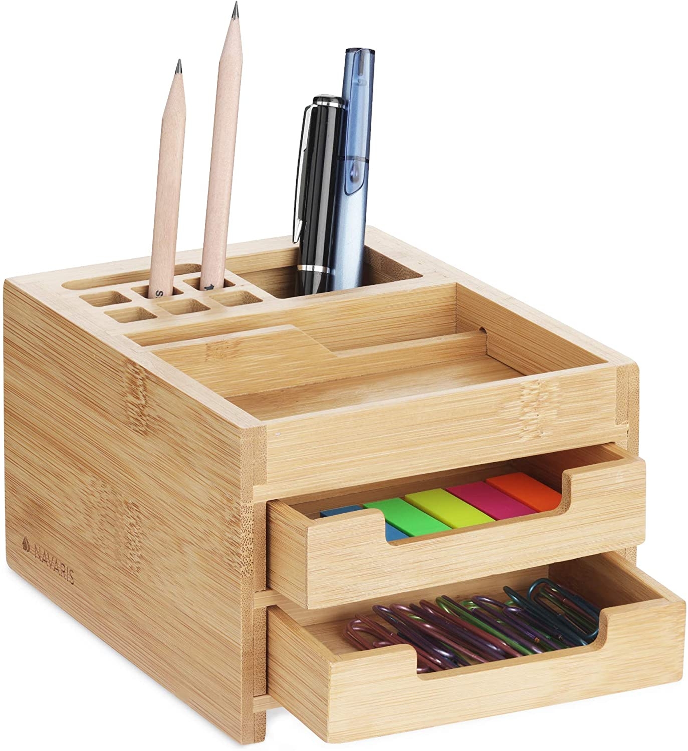 Navaris Small Bamboo Desk Organizer - Ξύλινο Ράφι / Βάση Οργάνωσης Γραφείου από Μπαμπού - Light Brown