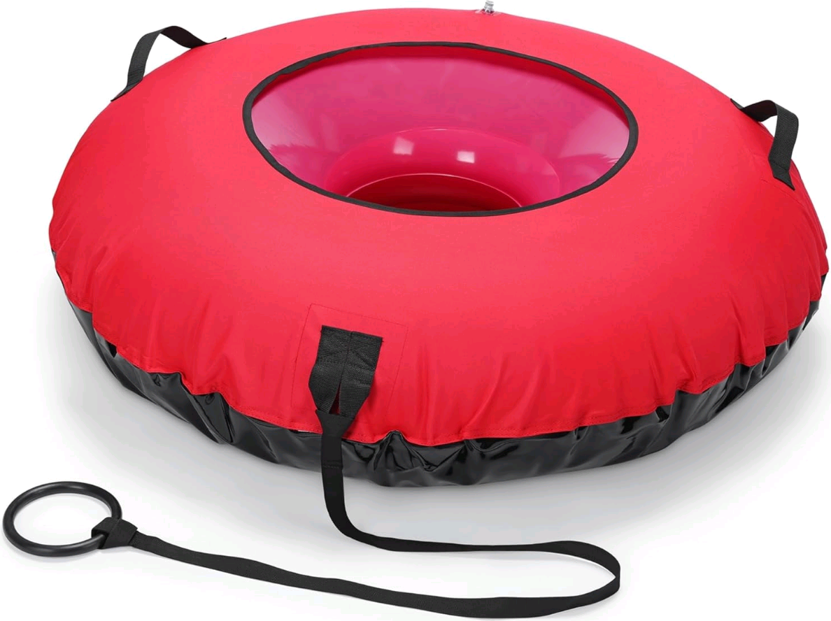 Navaris‎ Snowtube - Στρογγυλό Φουσκωτό Έλκηθρο Χιονιού / Χιονοσωλήνας Βαρέως Τύπου με Λαβές - 100 cm - Red Canvas