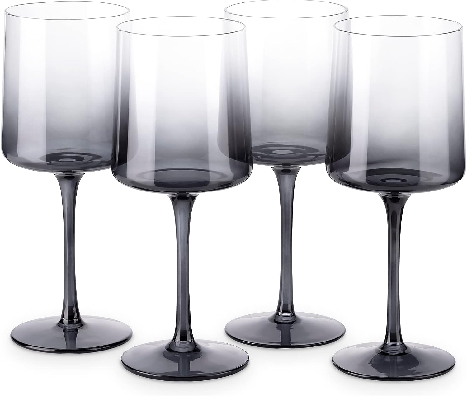 Navaris Square Wine Glasses - Σετ με 4 Γυάλινα Φιμέ Ποτήρια Κρασιού / Κοκτέιλ / Μπύρα / Smoothies / Επιδόρπια - 400ml - Grey