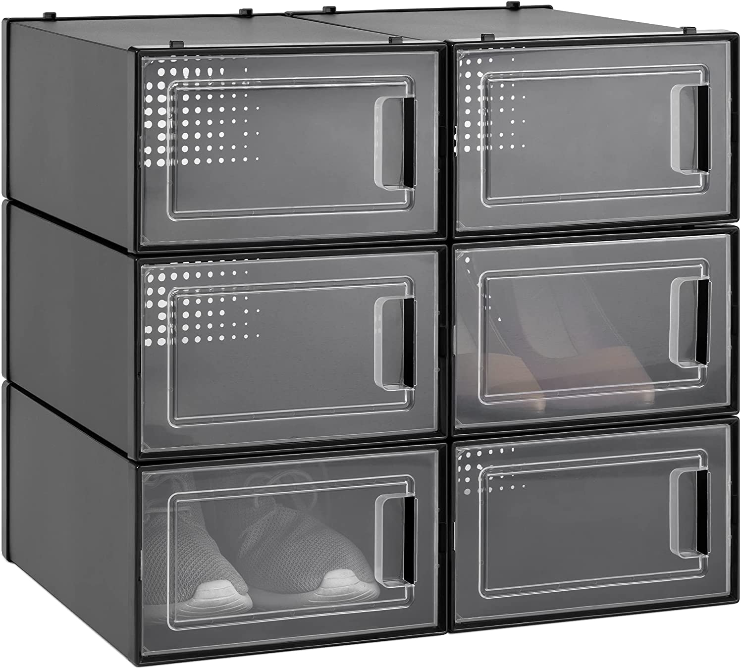 Navaris Stackable Shoe Storage Boxes - Σετ με 6 Κουτιά Αποθήκευσης Παπουτσιών - Black