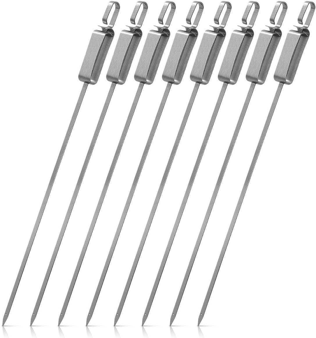Navaris Stainless Steel BBQ Skewers - Σετ με 8 Σουβλάκια από Ανοξείδωτο Ατσάλι για Ψήσιμο BBQ / Μπάρμπεκιου - 41cm - Silver