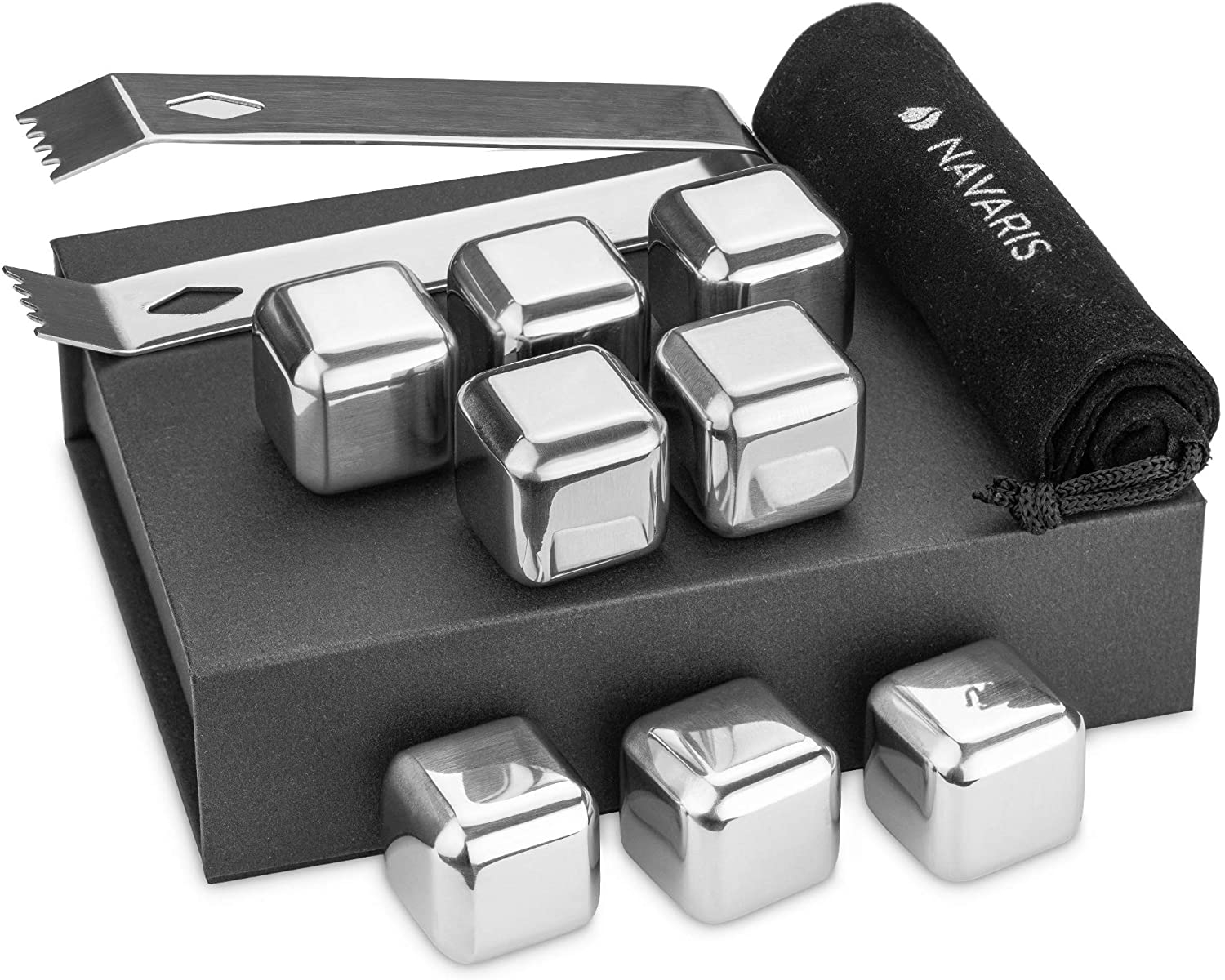 Navaris Stainless Steel Whisky Stones - Σετ με 8 Παγάκια από Ανοξείδωτο Ατσάλι - Silver